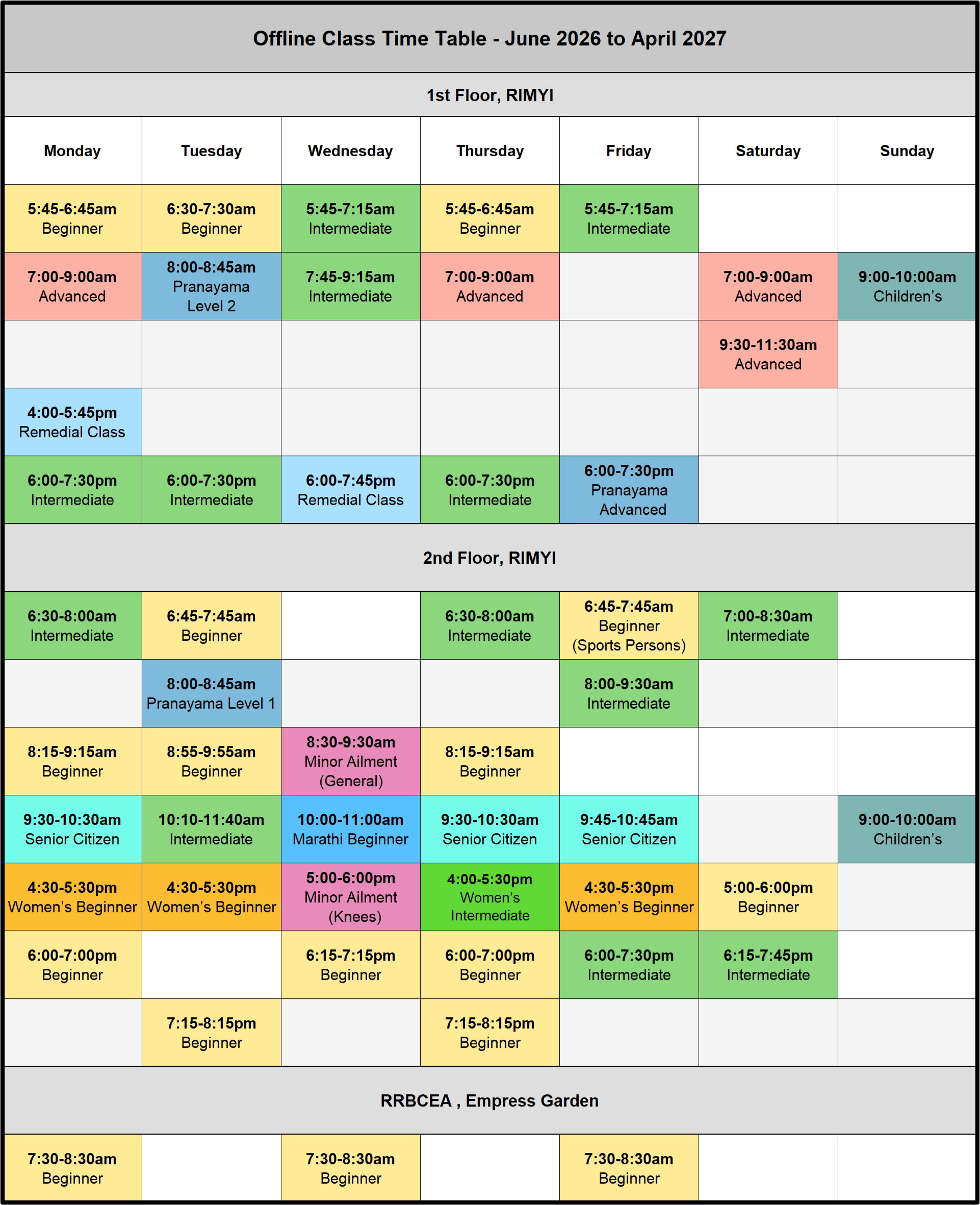 April Time Table Timetable June 2026 – April 2027 – R I M Y I